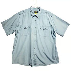 Cabelas Shirt Mens 3XL Tall Blue Polyester Cotton Short Sleeve Button Front